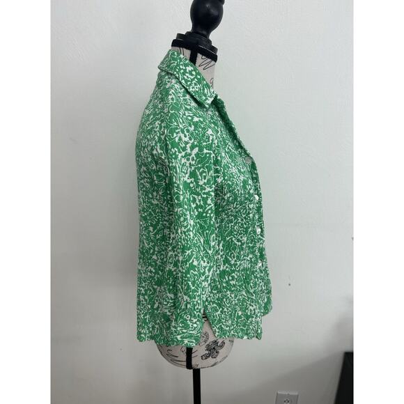 Rebecca Malone Cotton Green/White Floral Button Down Preppy Country Style Sz LG - Picture 2 of 4